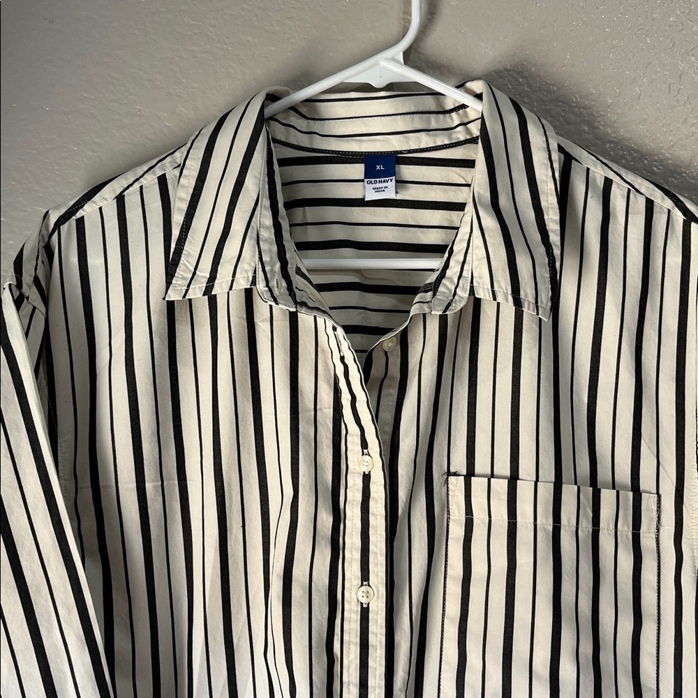 Old Navy Women’s Black Cream Striped Shirt Midi Dress Sz XL Casual Summer Chic - Picture 7 of 8